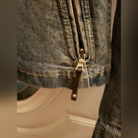 Elie Tahari Corset Lace Up Red Piped Denim Jacket Size Large - Picture 4 of 13